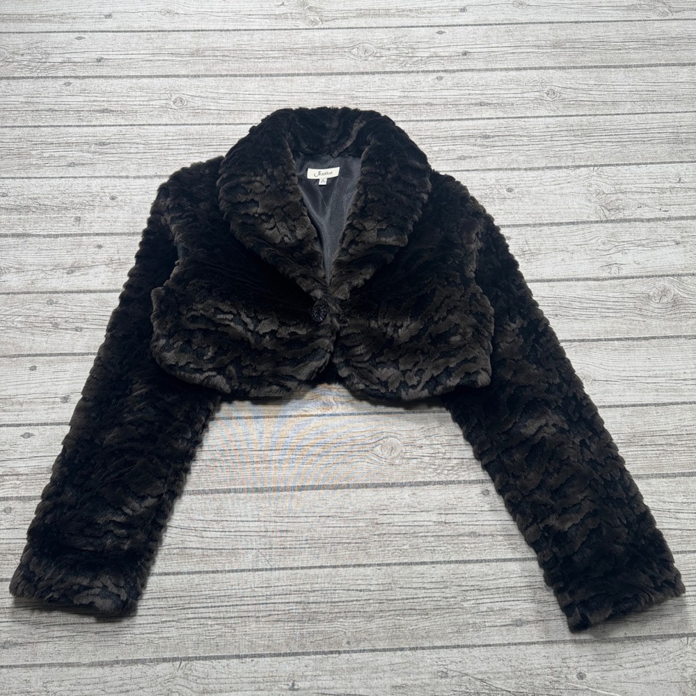Jessica Faux Fur Bolero Shrug Girl's 12 Dark Brown Cropped Formal Plush Coat